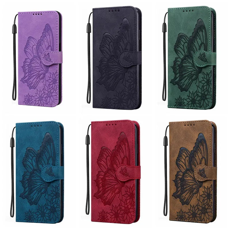 Retro big bowknot embossed leather phone case in purple with built-in bracket for iPhone and Samsung models