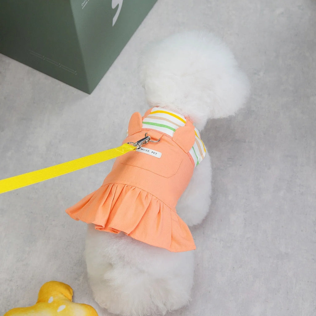 Orange and yellow striped patchwork cotton skirt for dogs in casual style
