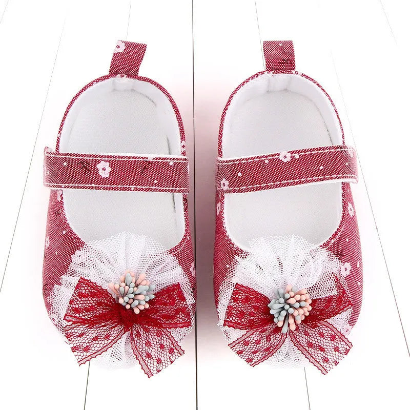 Baby princess soft sole cotton shoes in blue with Velcro fastening for toddlers
