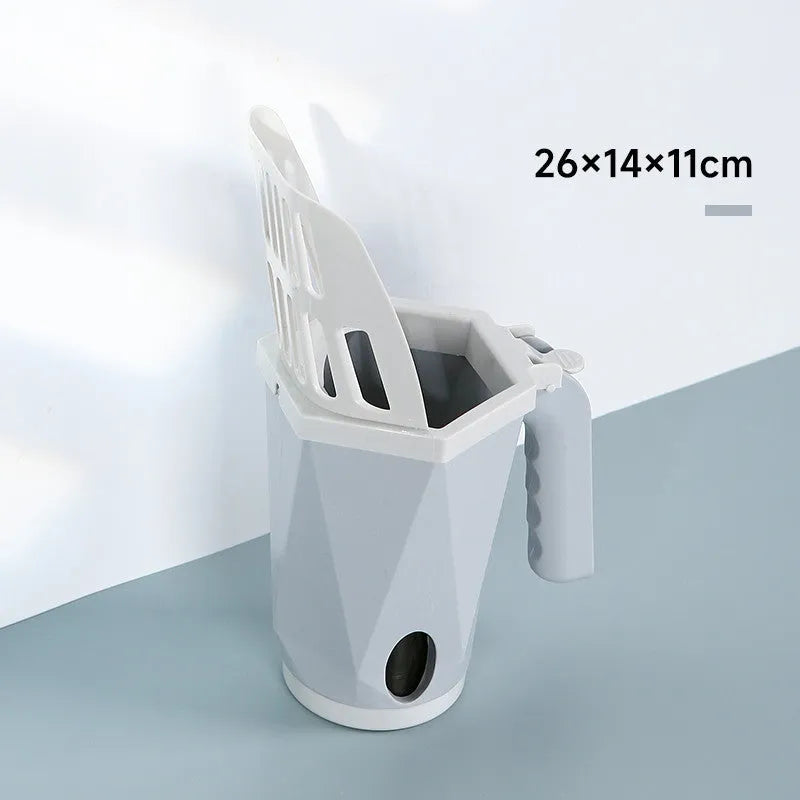 Self-cleaning cat litter scoop in grey, 26x14x11cm PP plastic with slotted head