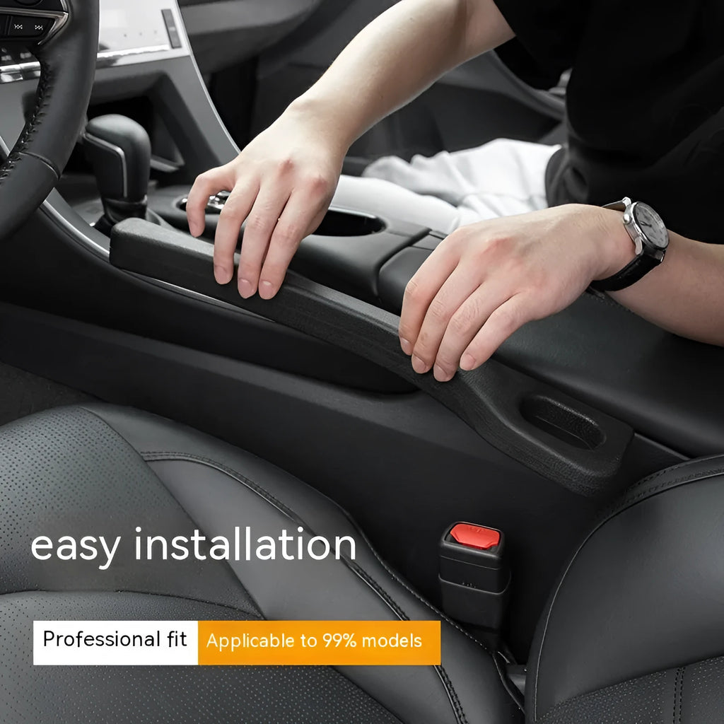 Car seat gap sealing strips in four colour options showing polyresin construction and integrated handle
