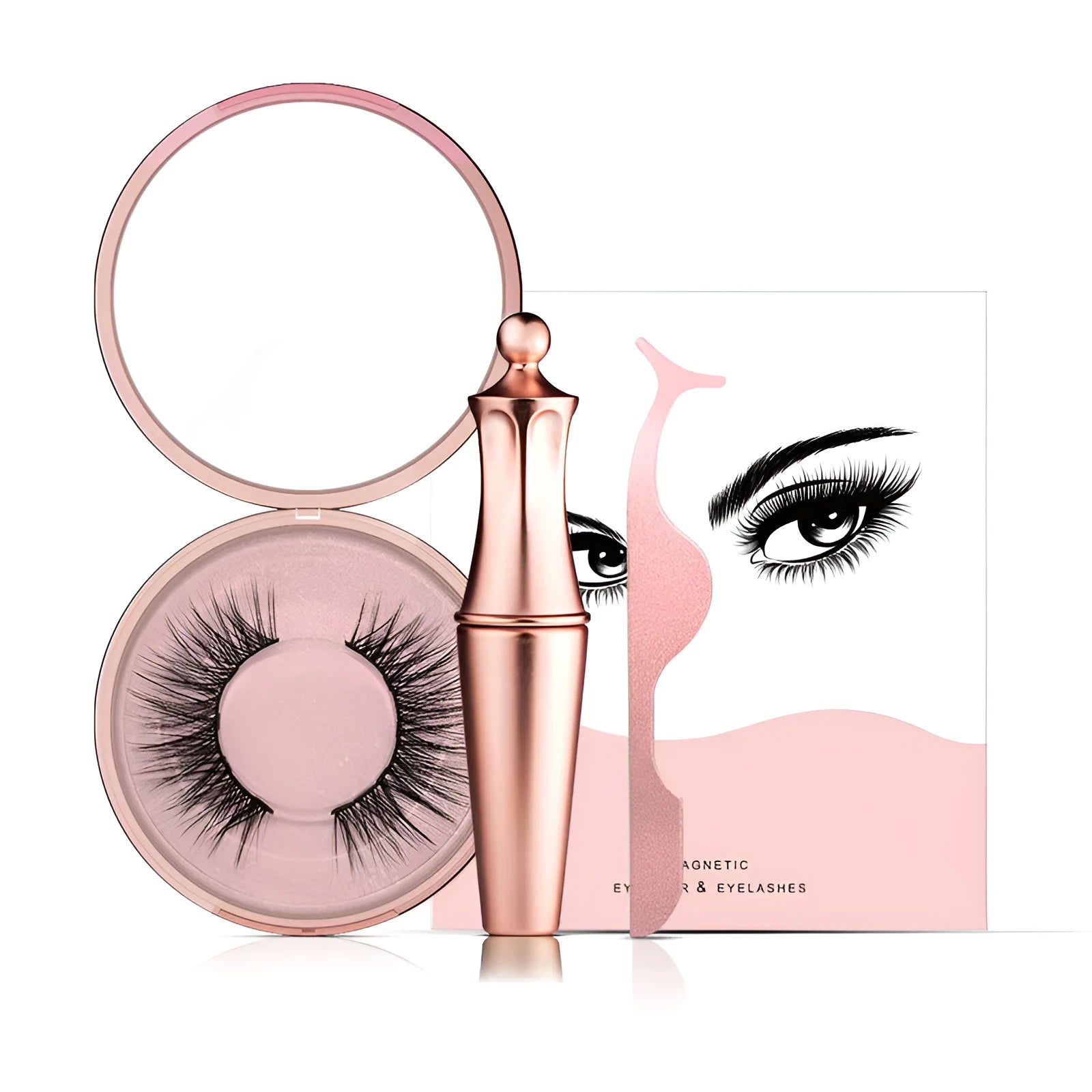 Magnetic liquid eyeliner and 5 pairs of magnetic false eyelashes set with tweezer and case, handmade faux mink, 5 magnets each