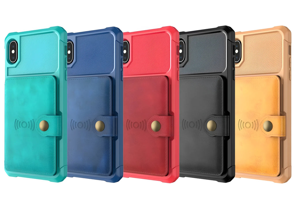 Geometric patterned black PU back cover for a mobile phone on a table.