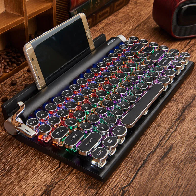Black retro mechanical keyboard with 83 keys and seven-colour backlight illumination