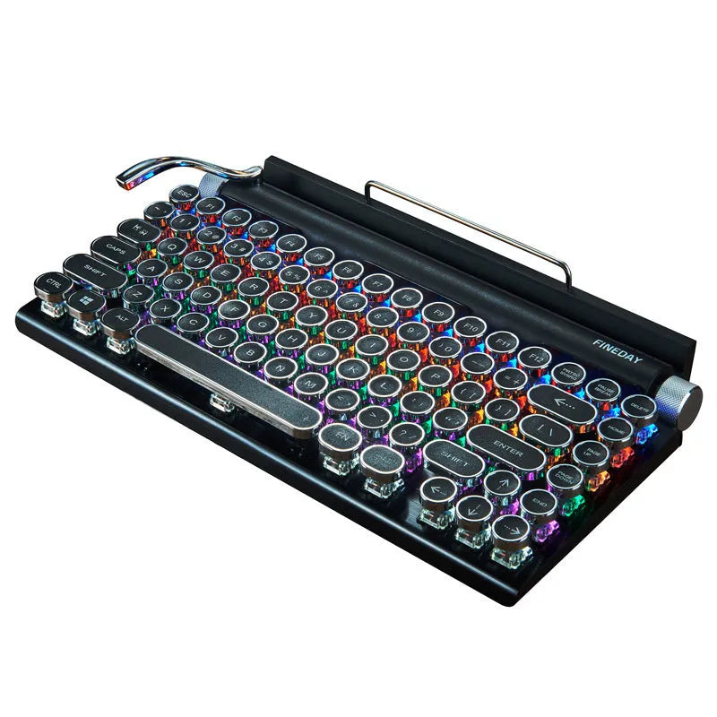 Black retro mechanical keyboard with 83 keys and seven-colour backlight illumination
