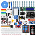 LAFVIN Arduino UNO R3 Super Starter Kit with blue development board and multiple electronic components.