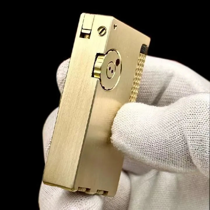 Brass metal arm lifting side sliding manual lighter with red copper flint warehouse in copper colour