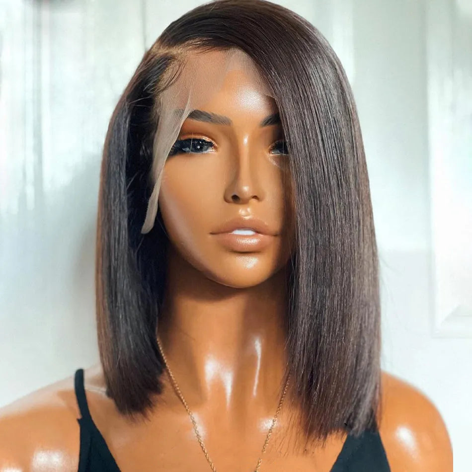 Super double drawn 13x4 brown lace frontal wig real human hair for ladies available in 8 to 16 inch lengths