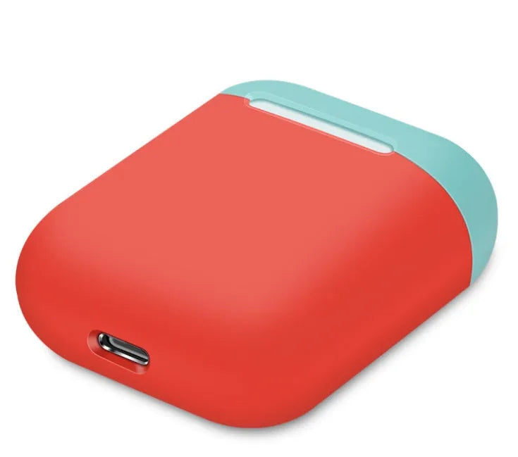 Split-shell silicone protective case for Apple AirPods charging box in a selection of colours on a plain background.