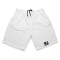 Metal silk fabric loose-fitting sports shorts in multiple colours on a size chart.