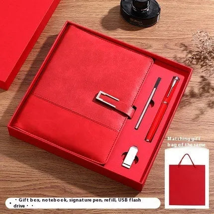 A5 soft PU leather business notebook in brown, black, green, red, or blue with gift box option