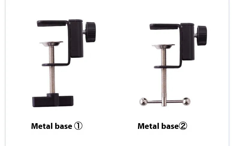 Black foldable metal desktop cantilever bracket holding a tablet at an adjustable angle.