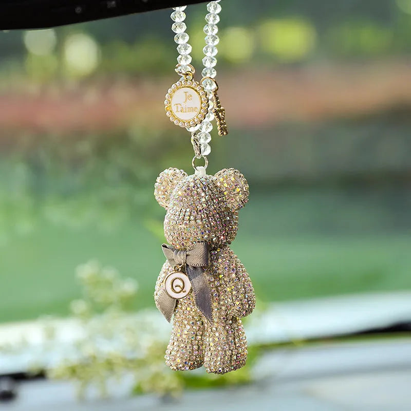 Violent Bear design car rearview mirror pendant with artificial crystal rhinestones, 5x9cm.
