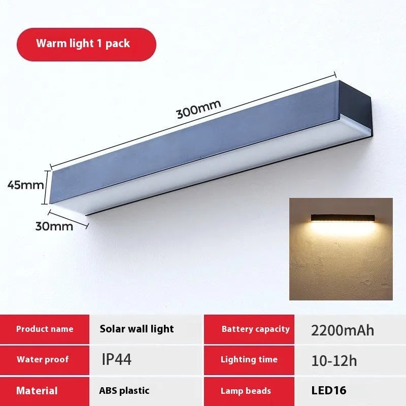 Black ABS plastic solar wall lamp for outdoor garden and pathway lighting