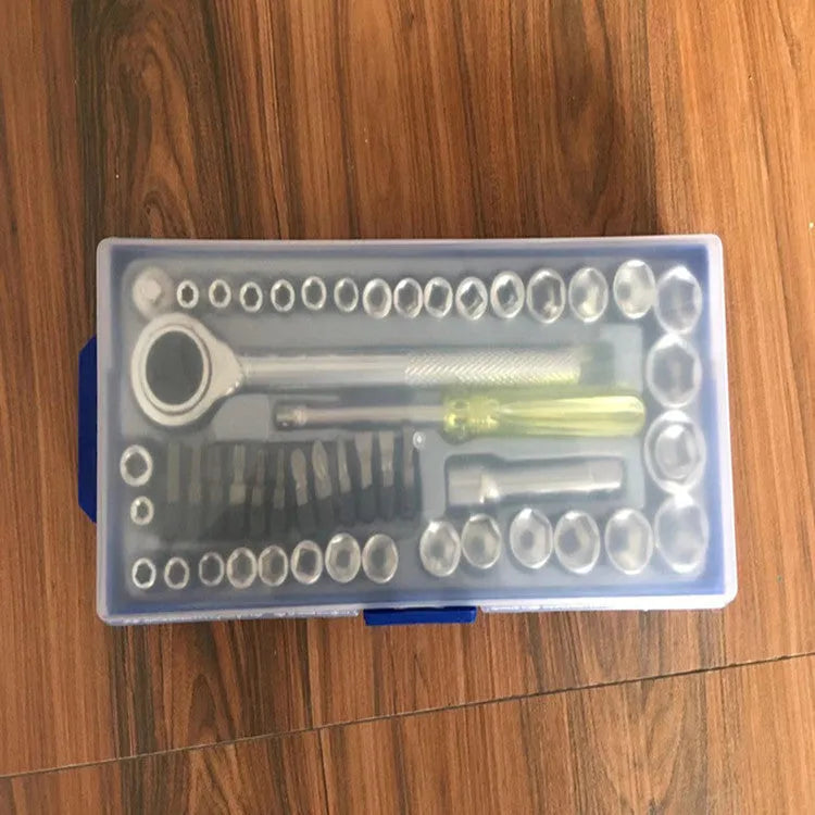 50-piece hexagonal spanner sleeve set in mirror-finished carbon steel with metric and British sockets