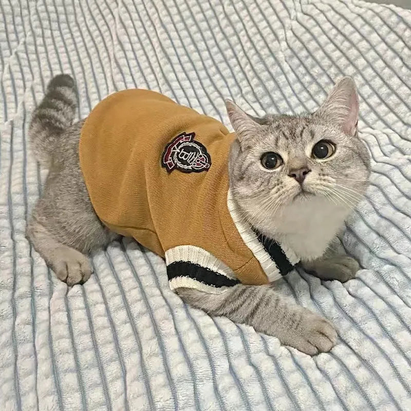 Silver gradient college style pet winter clothes shown in blue duck colour on size chart with weight ranges