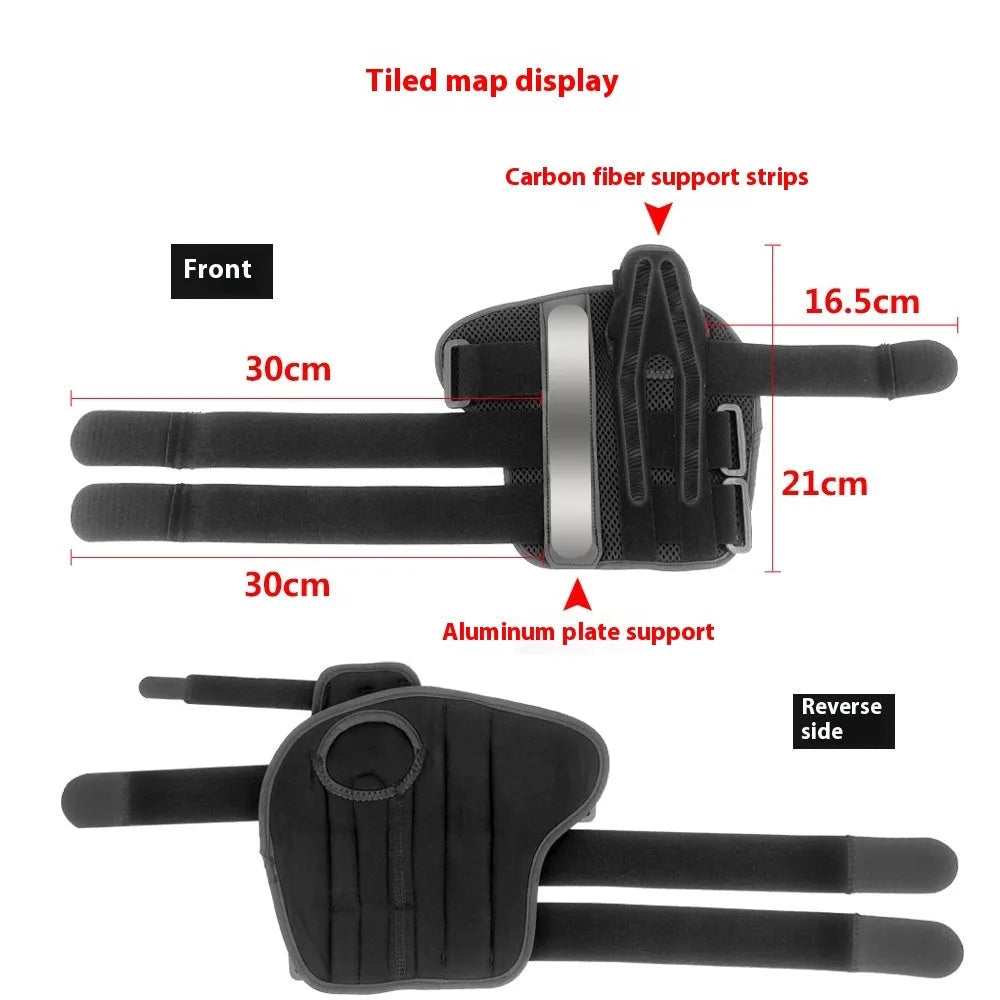 Carbon fibre sports wrist guard with thumb strap in black and grey colours