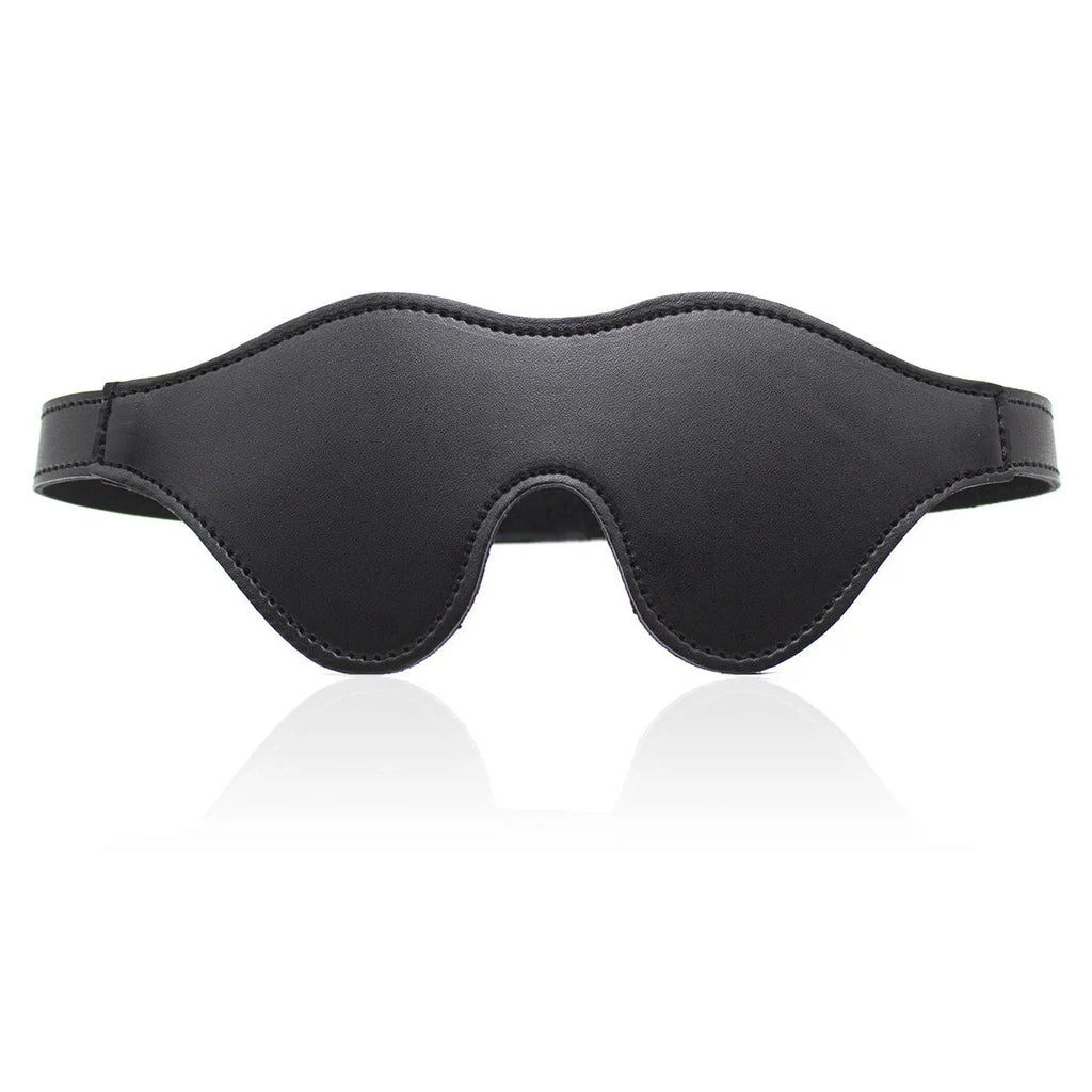 Women's black PU leather eye mask with adjustable metal nose bridge and Velcro strap