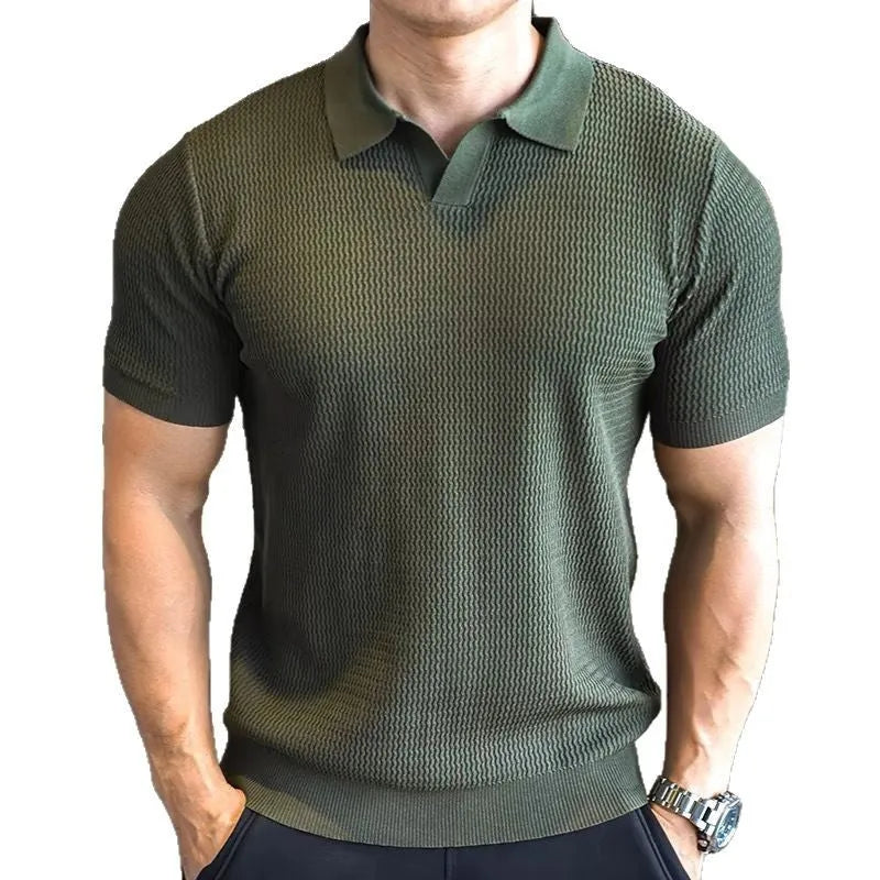 Men's slim fit button-down Henry collar sports polo shirt in solid colours