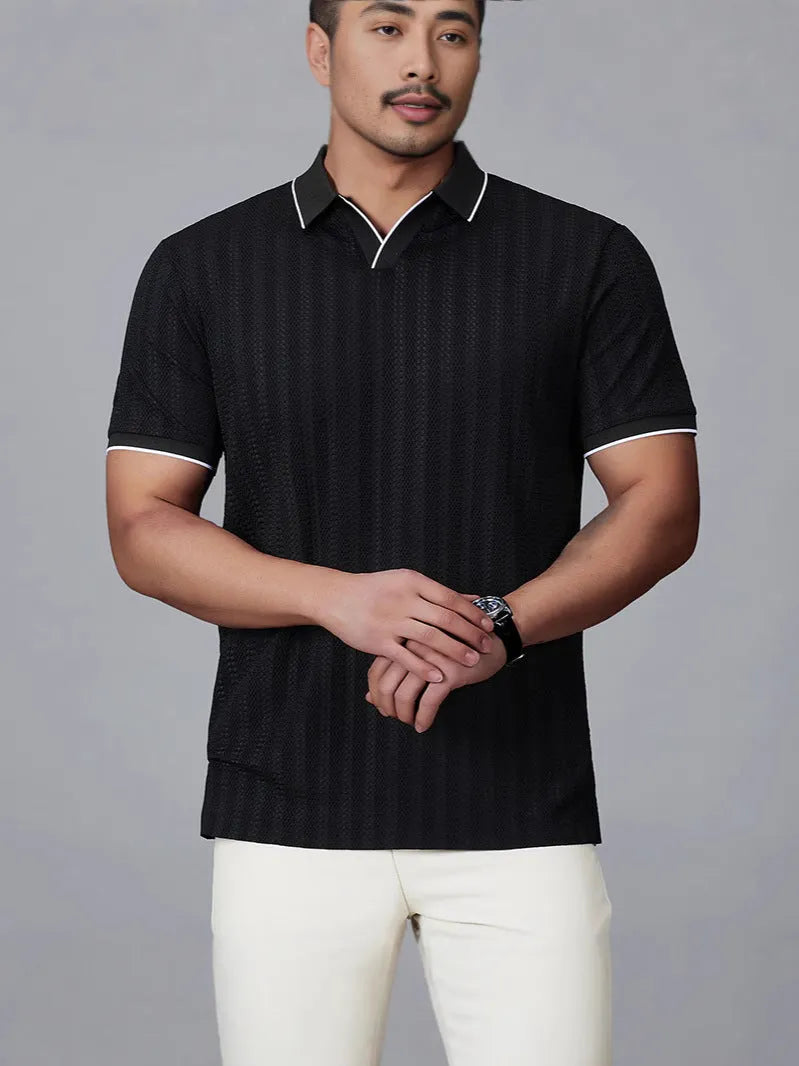 Men's loose fit short sleeve polo t-shirt in thin nylon fabric showing colour options