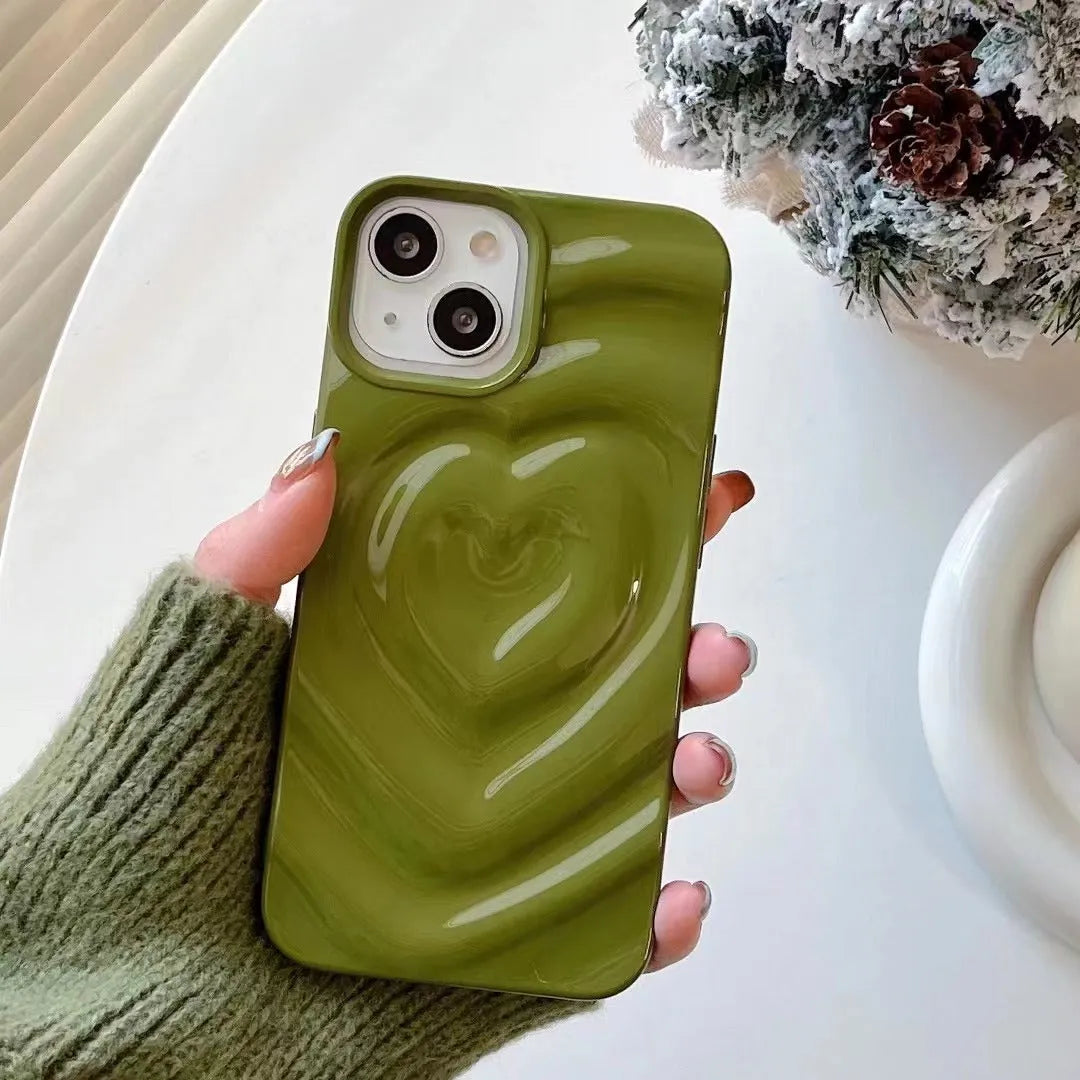 Solid colour TPU iPhone case with a raised 3D love design in bright purple.