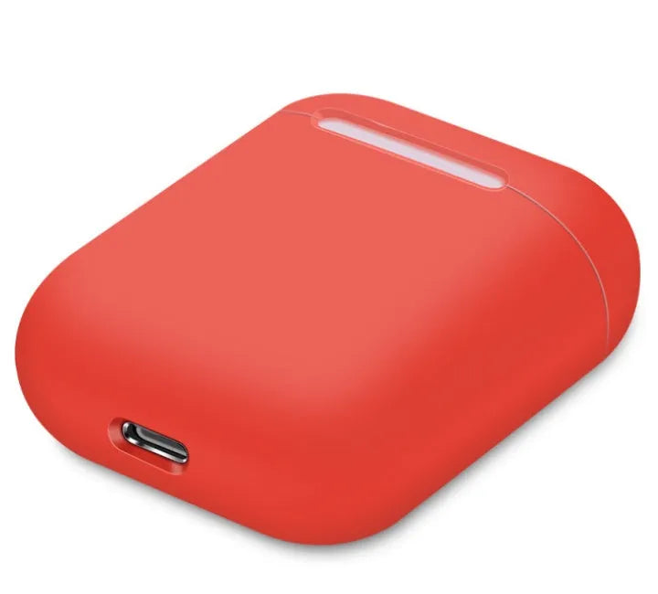 Split-shell silicone protective case for Apple AirPods charging box in a selection of colours on a plain background.