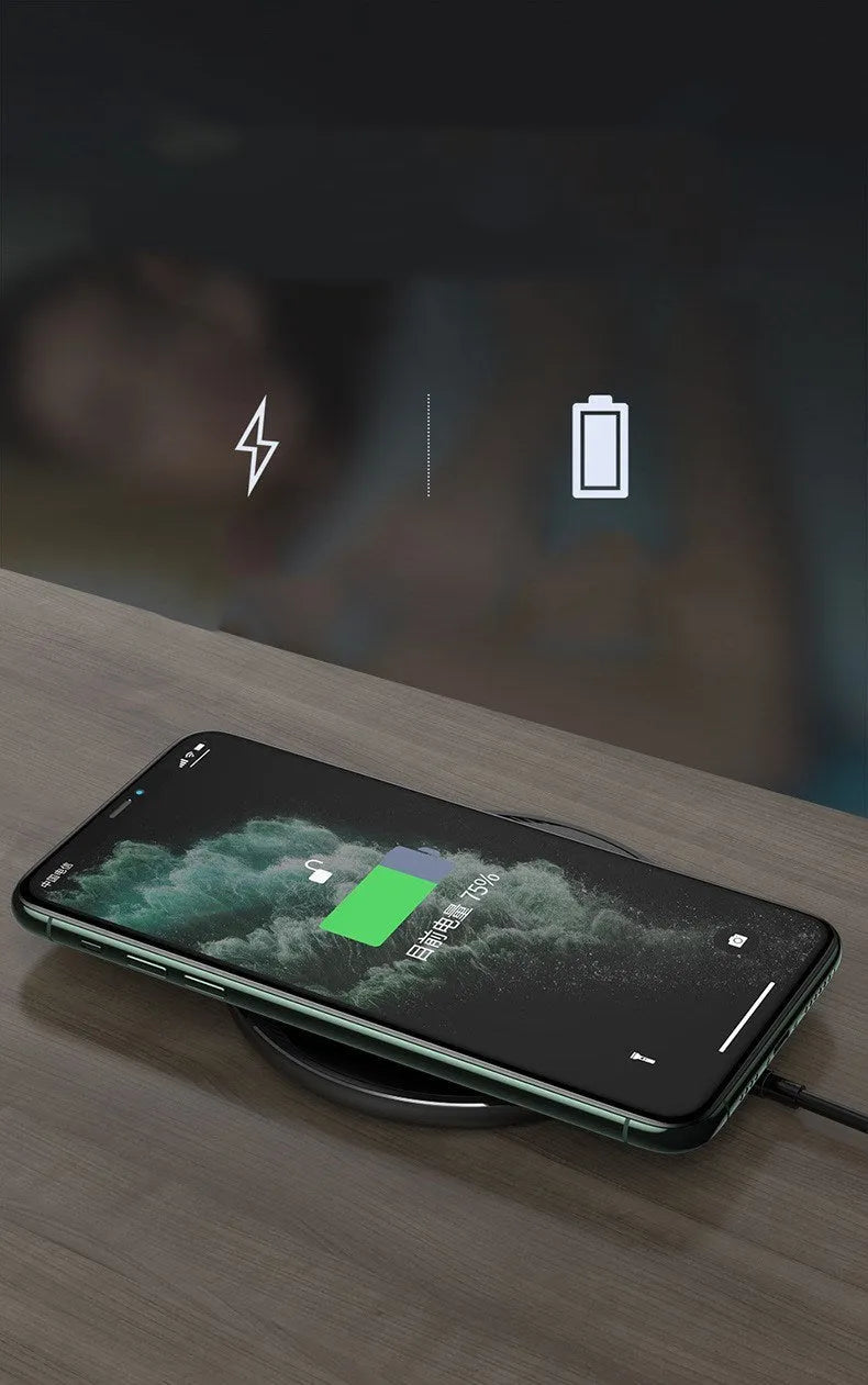 Kuulaa KL-CD16 black wireless disc charger for mobile phones with LED indicator light
