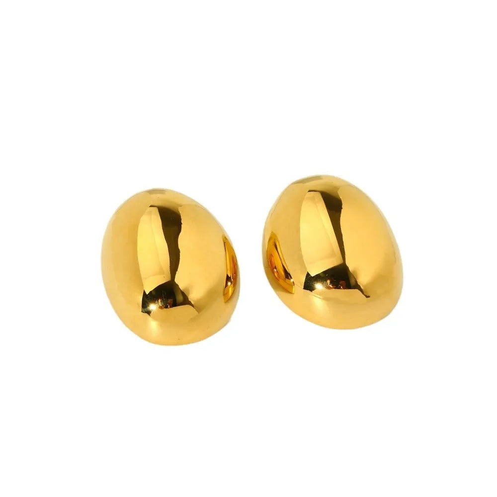 Geometric women's ear studs with a glazed gold electroplated finish and line detailing.