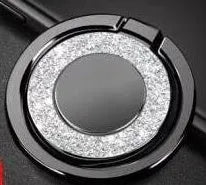 Bling glitter metal phone ring holder in silver colour, showing 360-degree rotation.