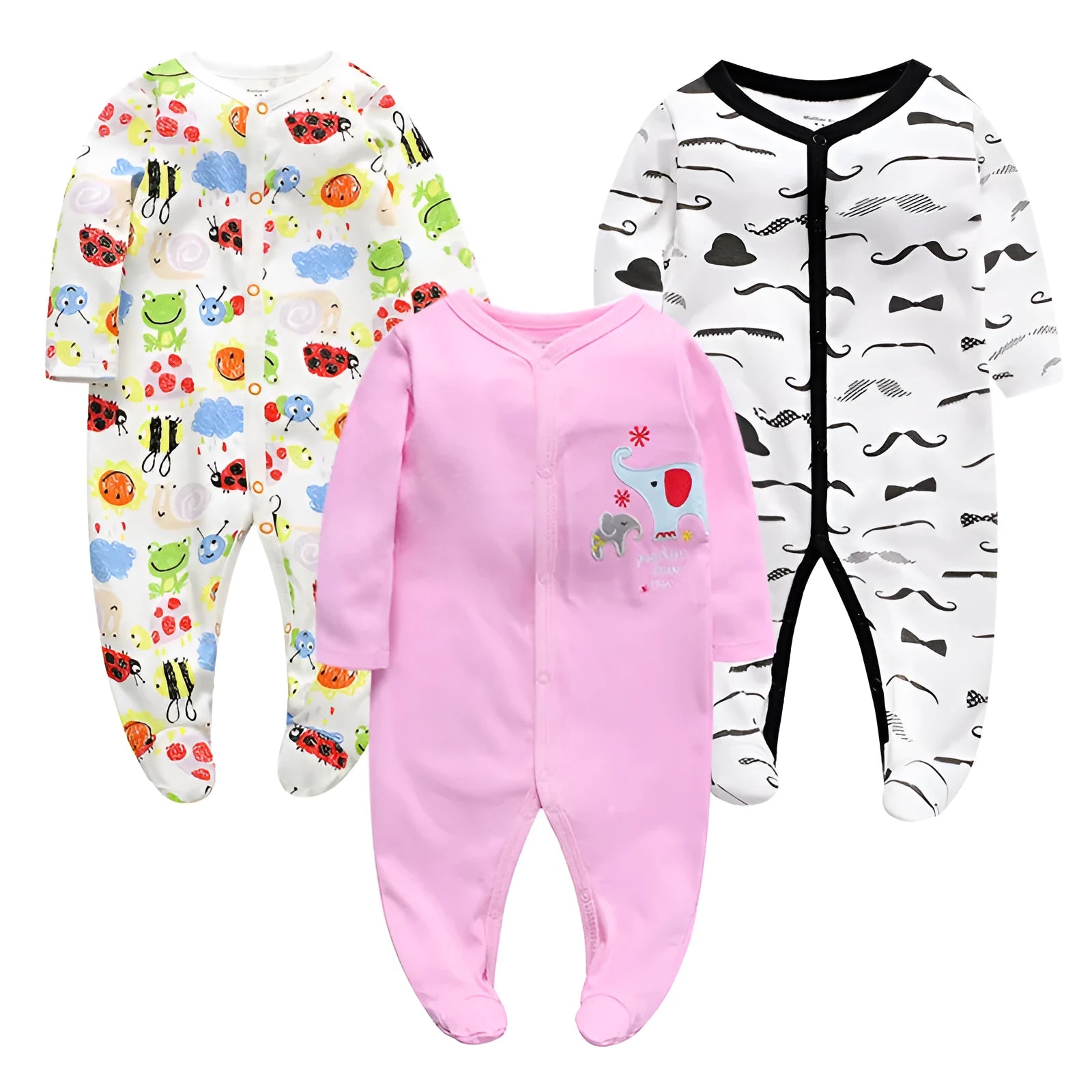 Cotton baby one-piece bodysuit with dinosaur, lion, car, and cloud print style options