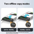 External hard drive enclosure for 2.5-inch SATA SSDs with ABS plastic construction showing dimensions
