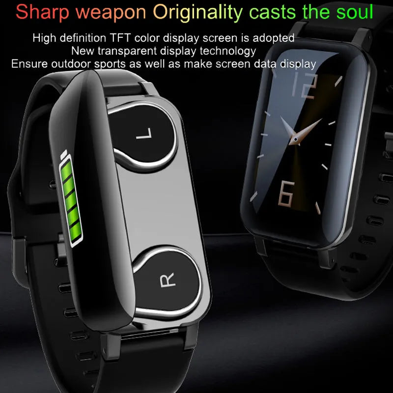 Call Bracelet smart wearable in black, blue and coffee colours showing heart rate monitor functionality
