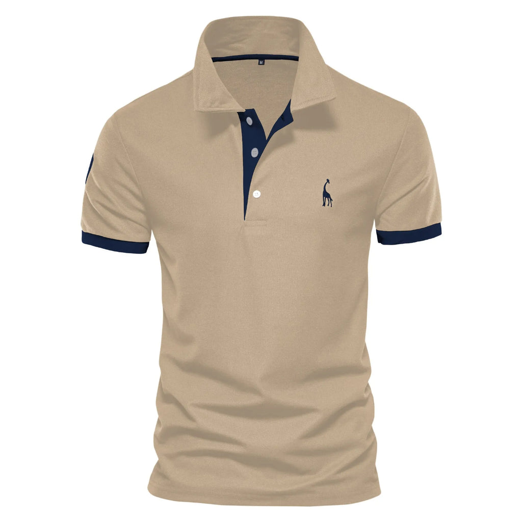 Men's slim fit deer embroidered short sleeve T-shirt on a hanger, shown in a grey colour.