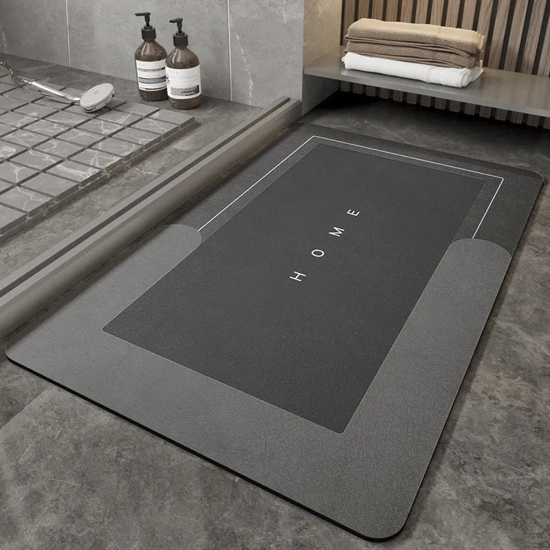 Blended bathroom floor mat in oval and rectangle shapes, Baikal colours blue light grey green dark grey