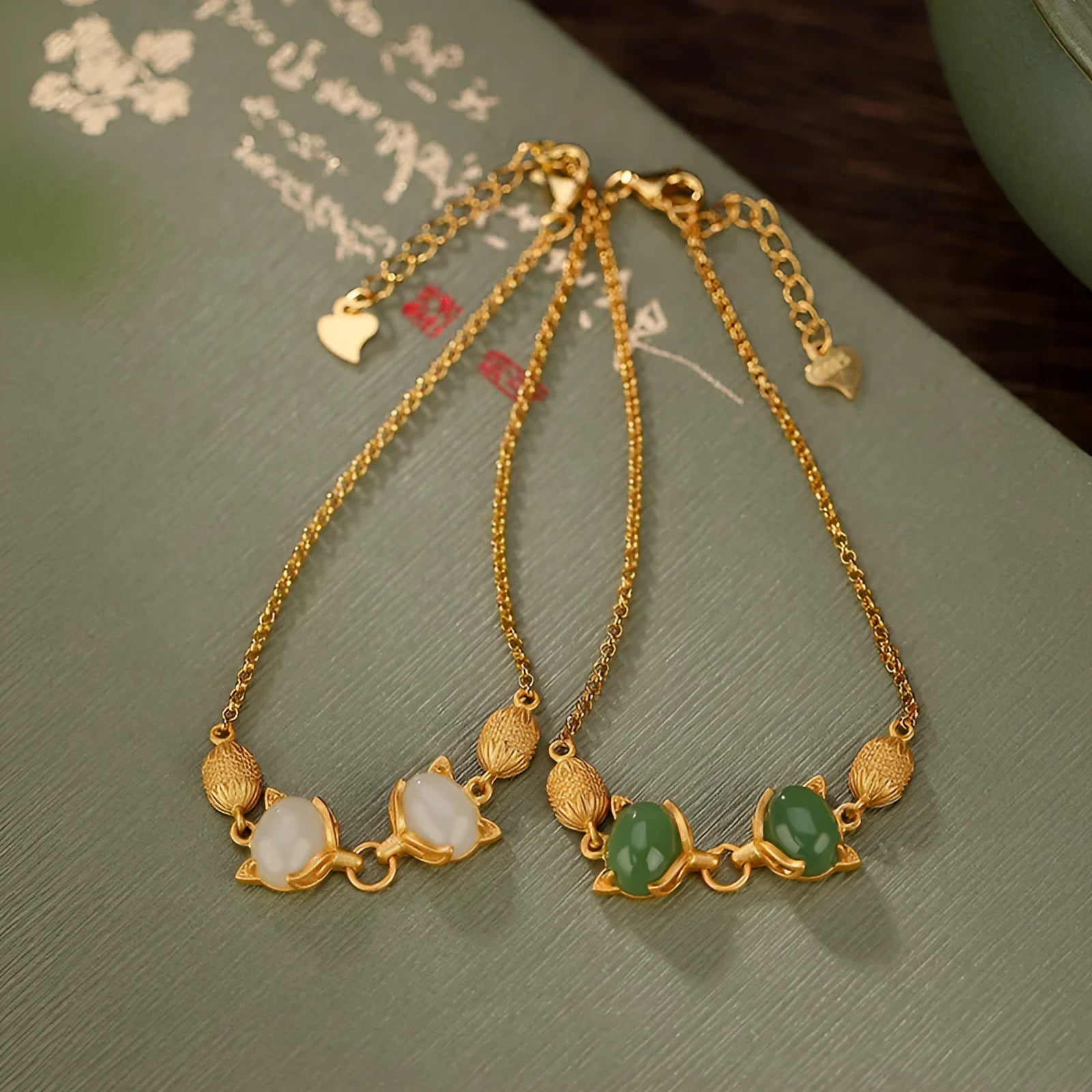 Retro women's bracelet with 925 silver chain and choice of jasper or Hetian jade pendant