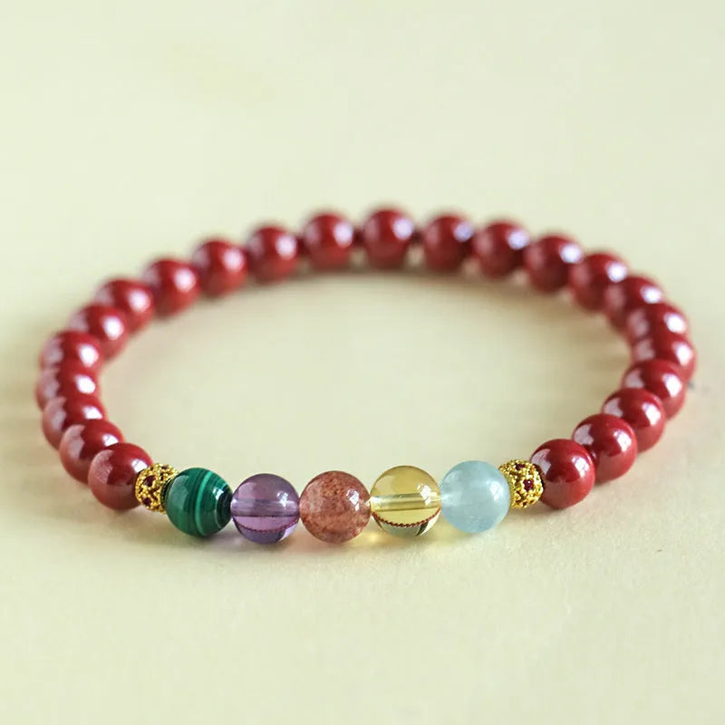 Purple gold cinnabar crystal string beads bracelet with manual crafting and couple style design