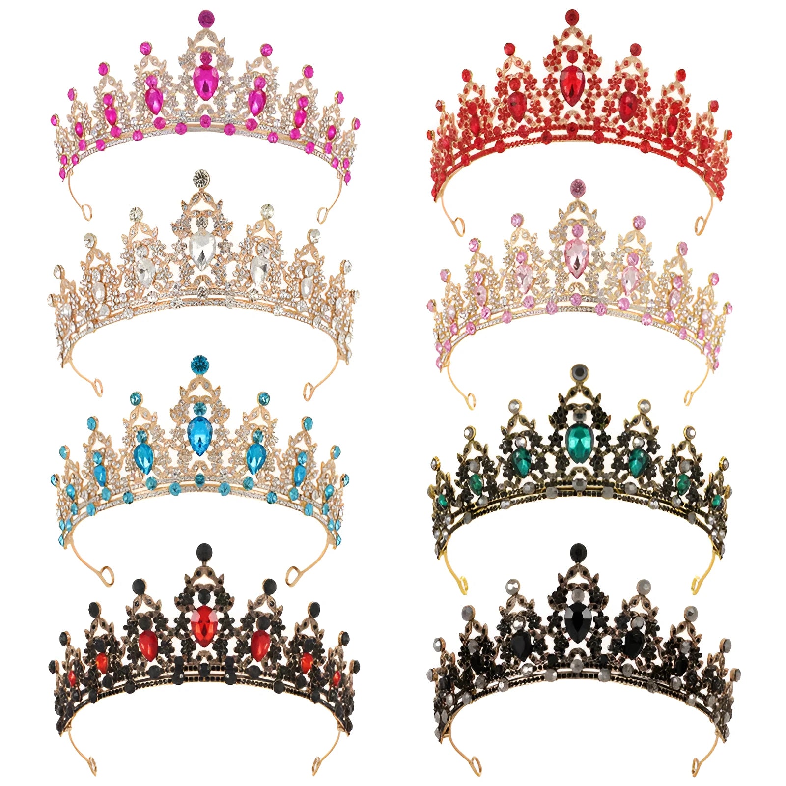 Baroque crown bridal headdress with clear crystal rhinestones on metal alloy base