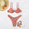 Red floral high waist one-piece swimsuit with split design for women
