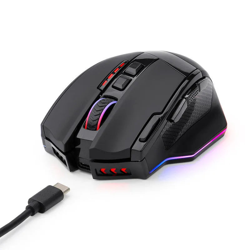 Redragon M801P black wireless gaming mouse with nine buttons and ergonomic right-handed design