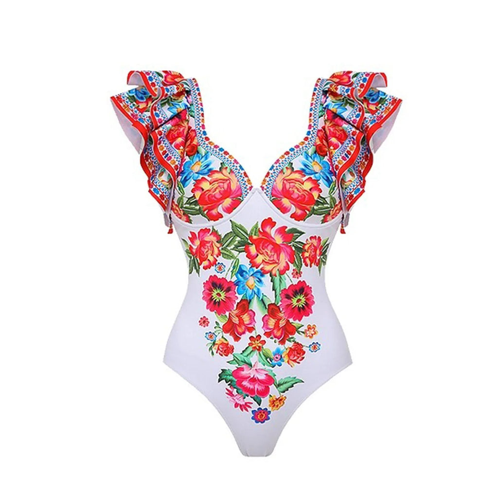 Women's printed skirt one-piece swimsuit in polyester fabric available in multiple colours