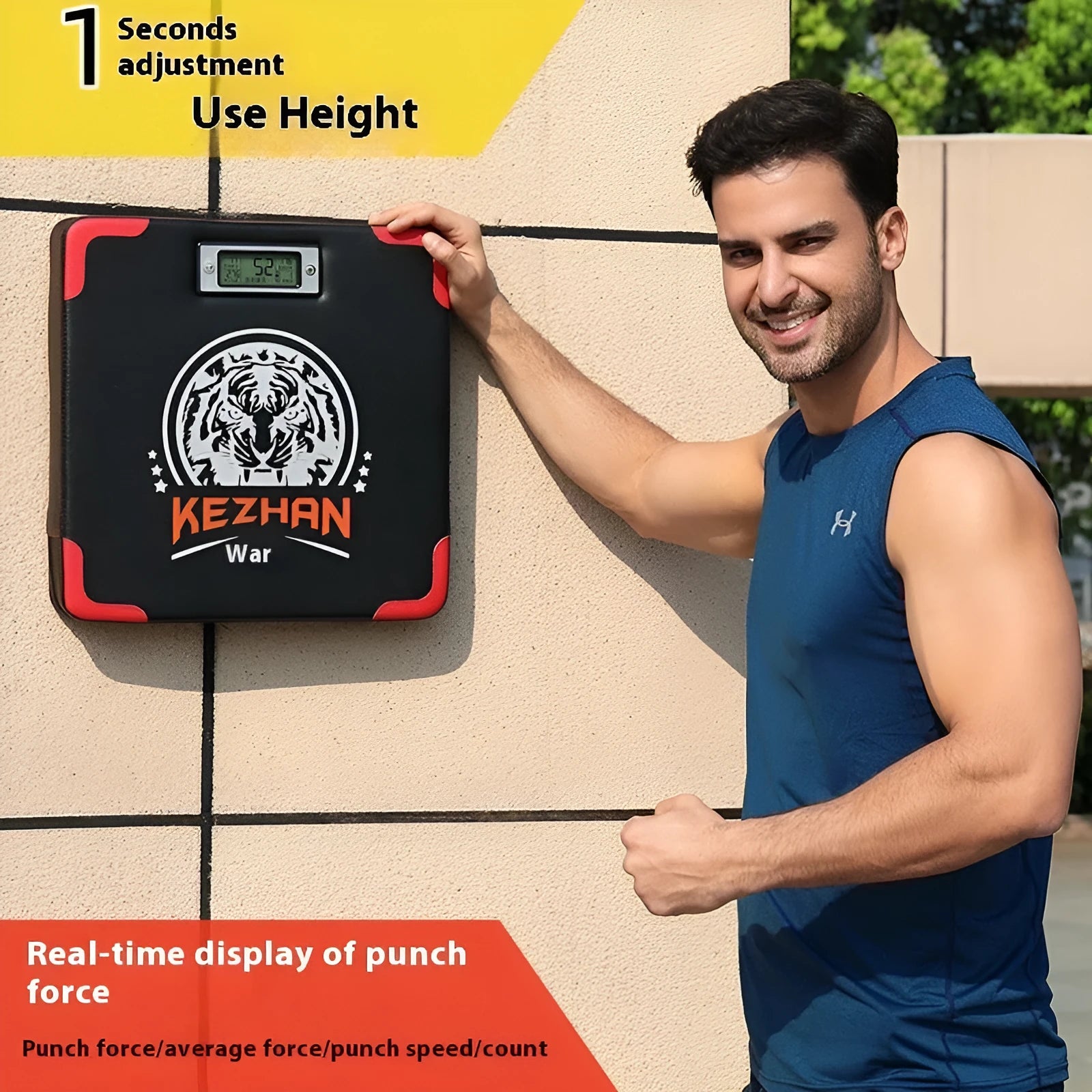 Smart hanging-type boxing training dynamometer with PU leather surface and Velcro mounting straps