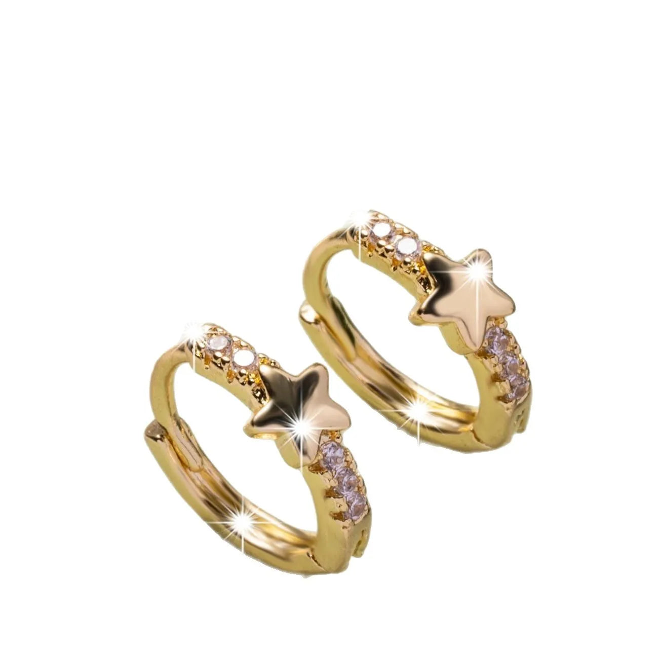 Copper inlaid zircon five-pointed star earrings in gold colour for women Korean style drop earrings