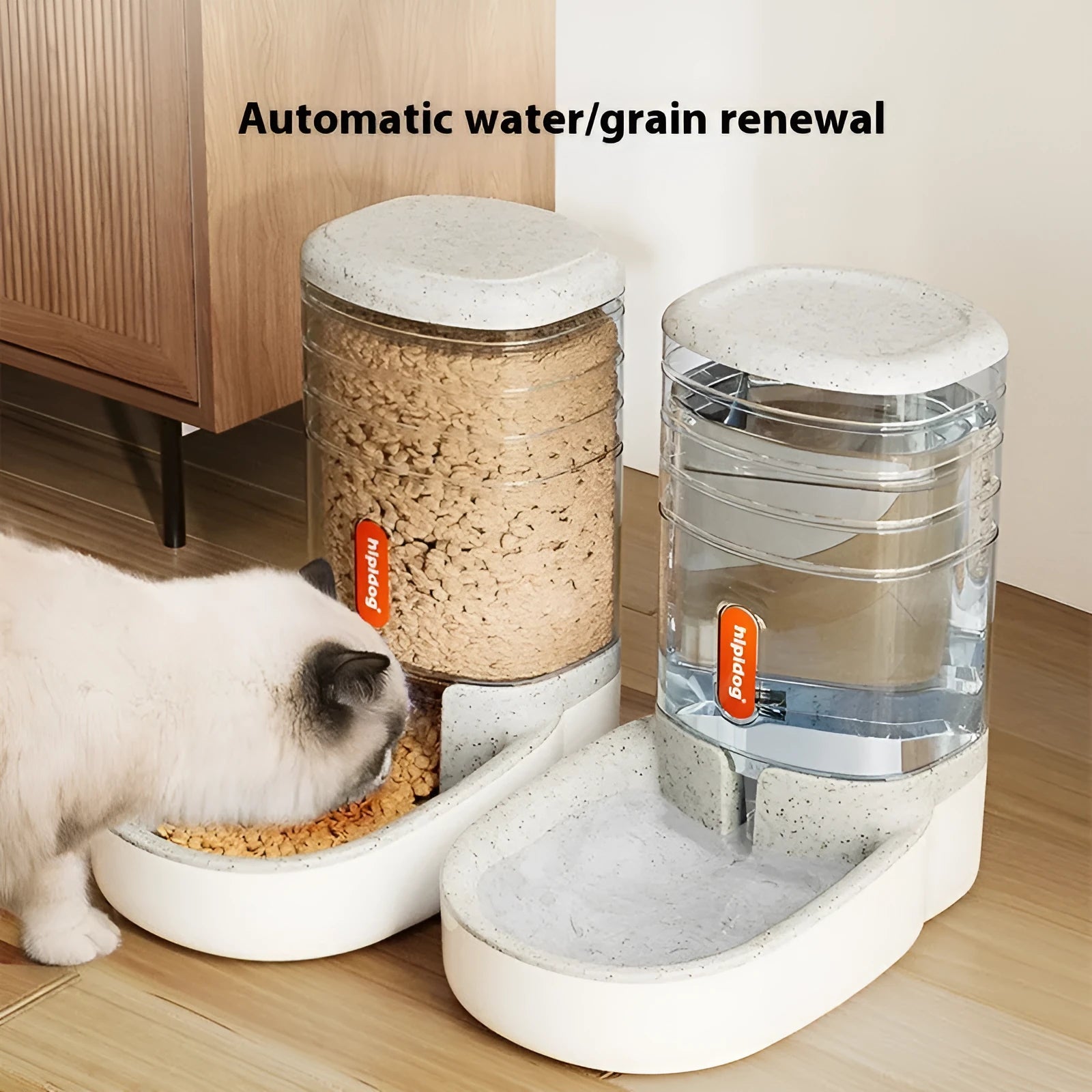 Second generation 3.8 litre automatic pet water fountain and feeder in grey, blue, green, or pink colour for dogs and cats.