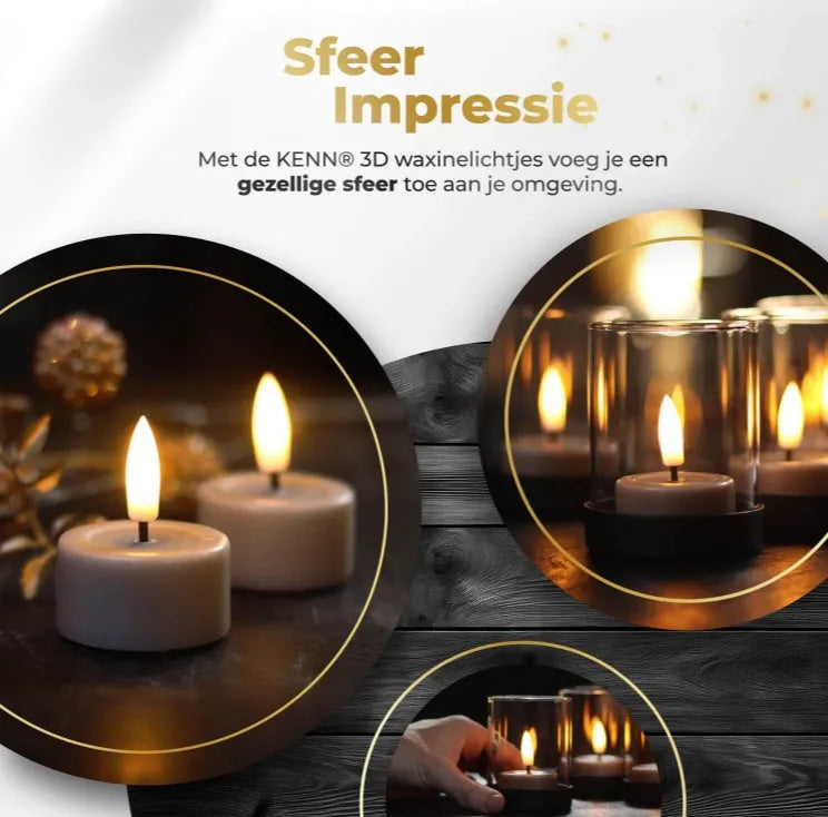 Ten taupe-coloured LED tealight candles with a flickering 3D flame effect, shown from above.