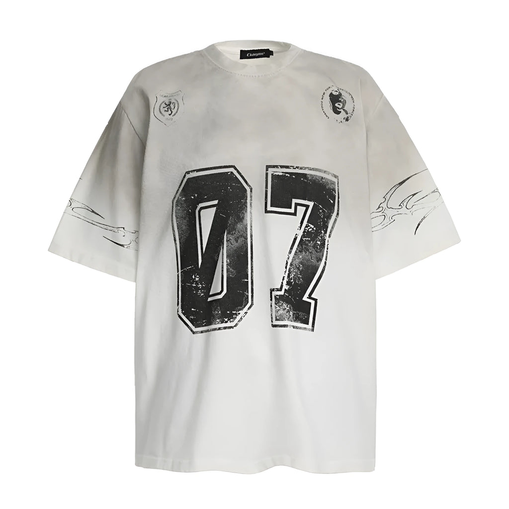 Men's black and white pure cotton short-sleeved T-shirt with a printed design.