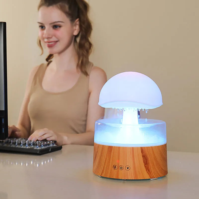 White Cloud Rain Humidifier aromatherapy machine with falling mist raindrops and coloured LED lights.