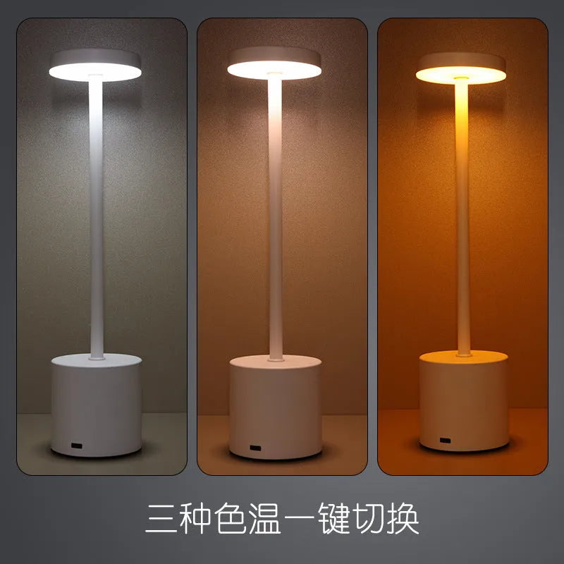 Modern minimalist table lamp with iron I-shaped frame and silver finish, LED ambient light for bedroom or bar