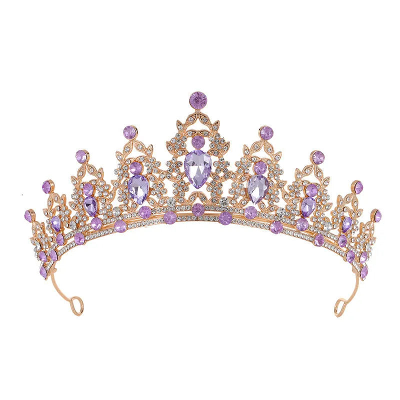 Baroque crown bridal headdress with clear crystal rhinestones on metal alloy base