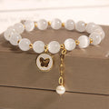 White cat's eye crystal bracelet with geometric design, Korean-style women's jewellery