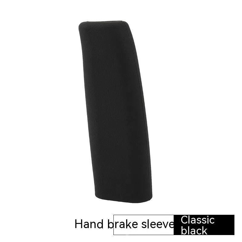 Universal silicone handbrake sleeve in red, shown next to a car's handbrake lever.